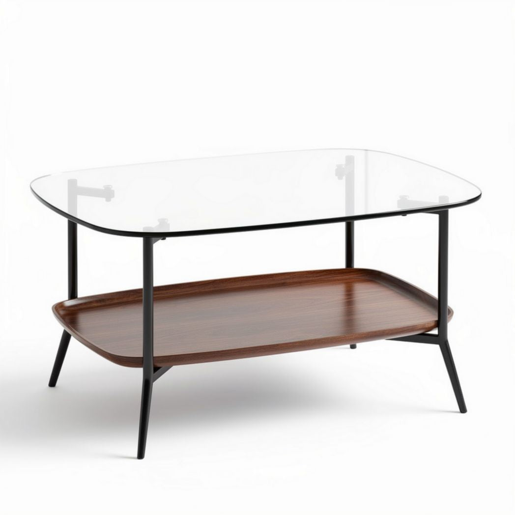 Tavolino da caffè con struttura in metallo e piano in vetro temperato per soggiorno – 100 x 60 x 45 cm