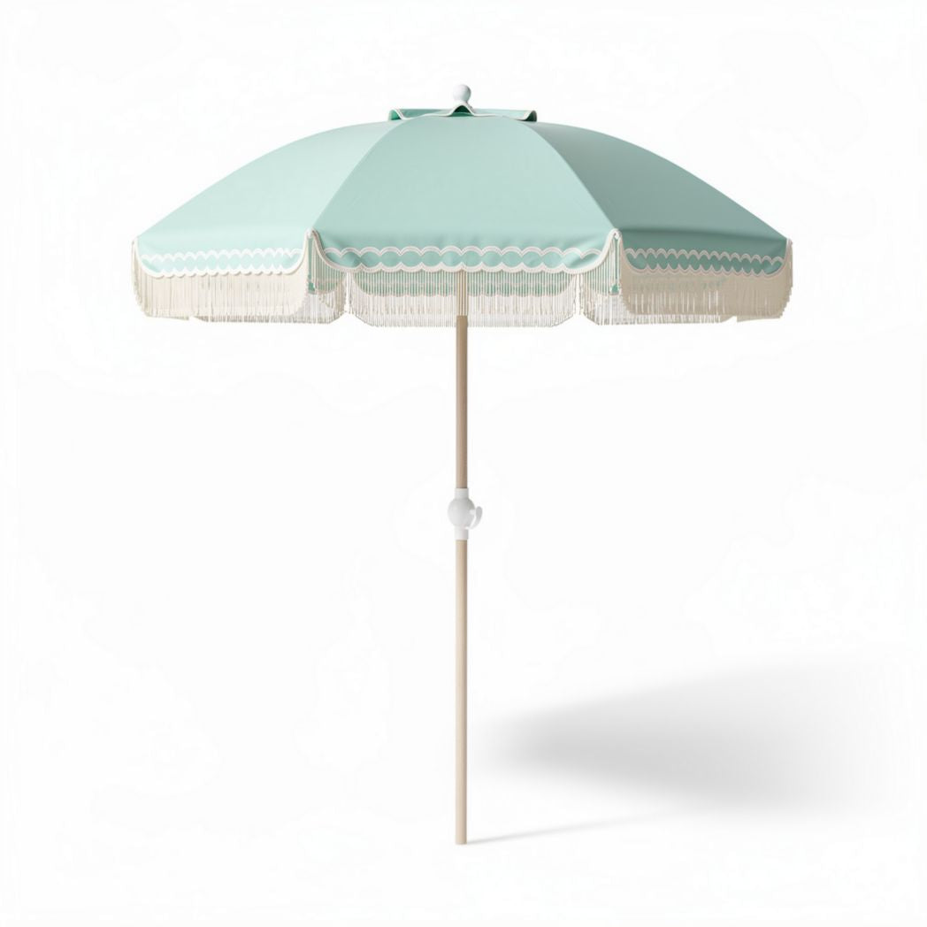 Ombrellone da giardino con base in legno e tessuto a righe – 180 x 180 x 240 cm
