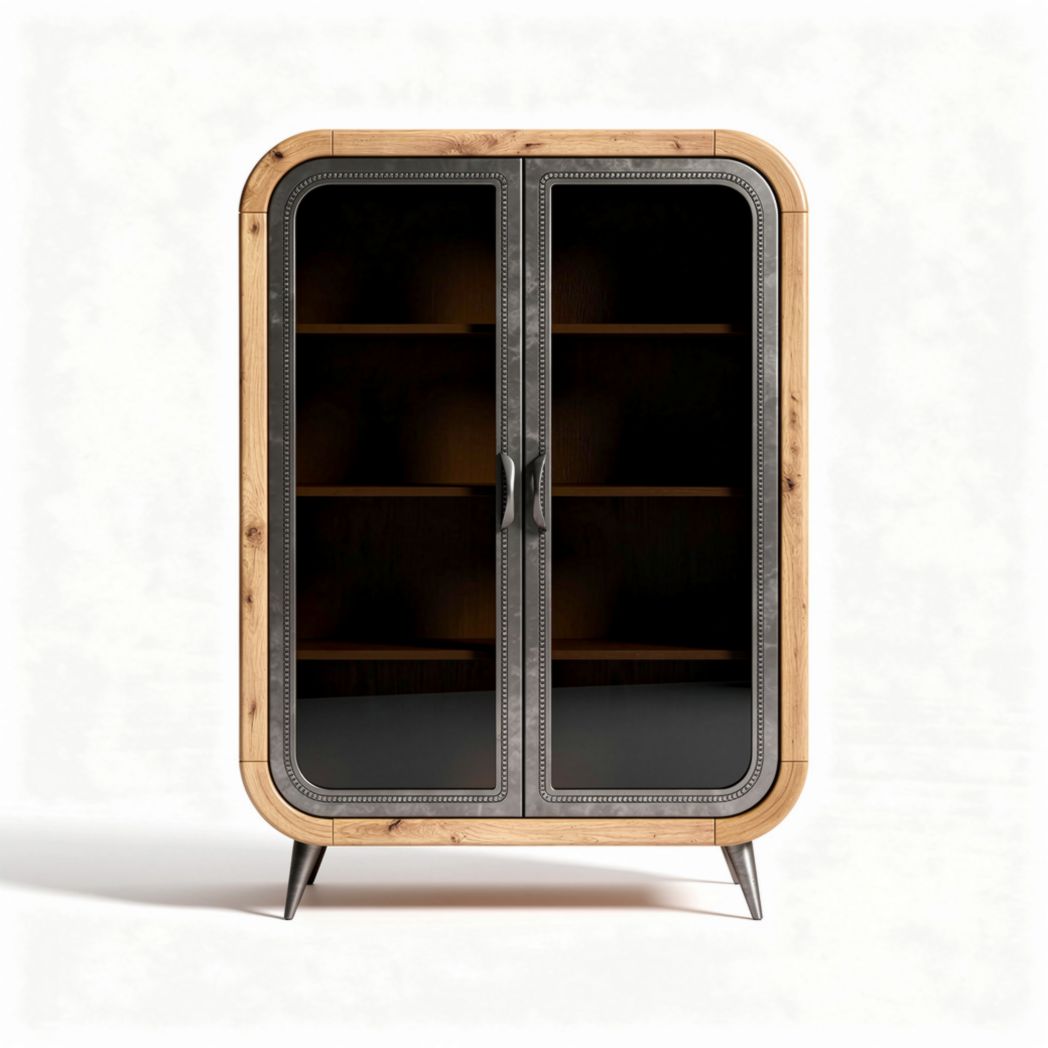 Credenza in legno con ante in vetro per soggiorno - 80 x 40 x 120 cm
