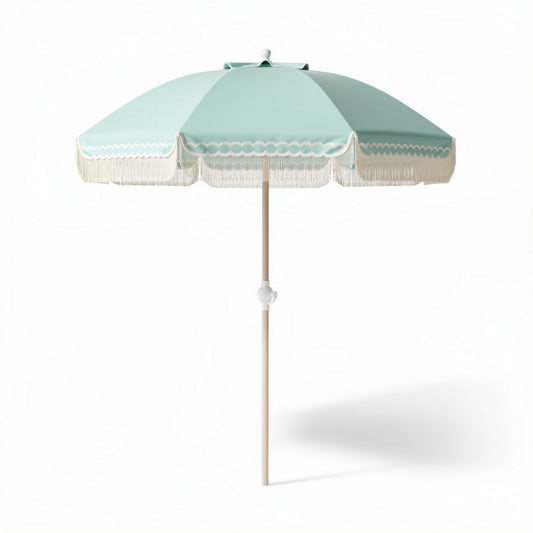 Ombrellone da giardino con base in legno e tessuto a righe – 180 x 180 x 240 cm