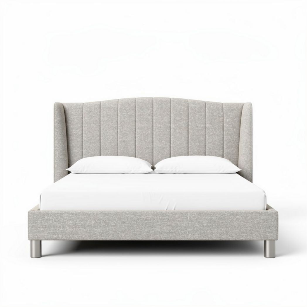 Letto matrimoniale in tessuto con testiera imbottita per camera da letto – 200 x 160 x 100 cm