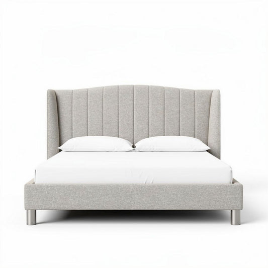 Letto matrimoniale in tessuto con testiera imbottita per camera da letto – 200 x 160 x 100 cm