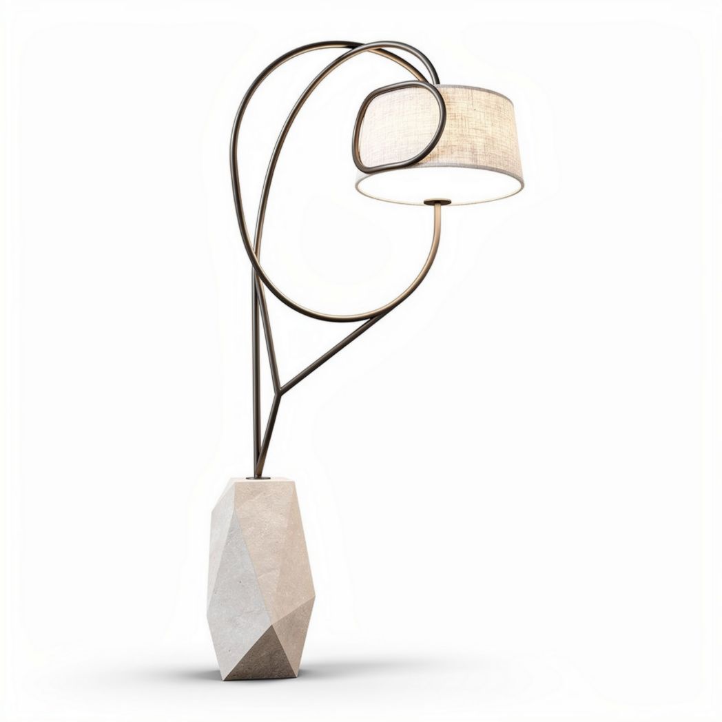 Lampada da terra in metallo e tessuto per illuminazione d'interni – 120 x 40 x 30 cm