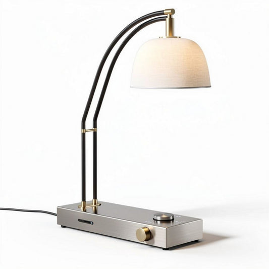 Lampada da tavolo in metallo con paralume in tessuto – 50 x 20 x 40 cm